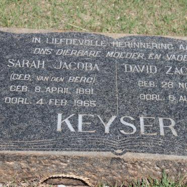 KEYSER David Zacharias 1895-1965 &amp; Sarah Jacoba VAN DEN BERG 1891-1965