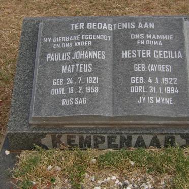 KEMPENAAR Paulus Johannes Matteus 1921-1958 &amp; Hester Cecilia AYRES 1922-1994