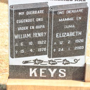 KEYS William Henry 1922-1978 &amp; Elizabeth 1926-2003