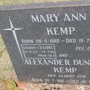 KEMP Mary Ann 1882-1970 :: KEMP Alexander Duncan 1912-1977 :: KEMP Erwin Cedric 1922-199?