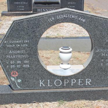 KLOPPER Andries Marthinus 1911-1978 &amp; Johanna Catrina Magdalena 1914-1997