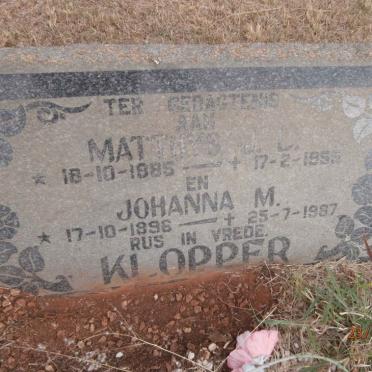 KLOPPER Matthys J.L. 1885-1955 &amp; Johanna M. 1896-1987