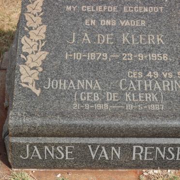KLERK J.A., de 1879-1956 :: JANSE VAN RENSBURG Johanna Catharina nee DE KLERK 1918-1987