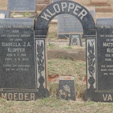 KLOPPER Matthys J.L. 1916-1954 &amp; Isabella J.A. 1918-1970