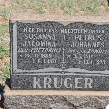 KRUGER Susanna Jacomina nee PRETORIUS 1885-1970 :: KRUGER Petrus Johannes 1912-1970