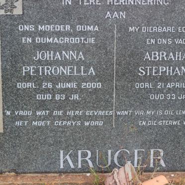 KRUGER Abraham Stephanus -1953 &amp; Johanna Petronella -2000
