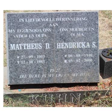 KUHN Mattheus D. 1903-1983 &amp; Hendricka S. 1910-2000