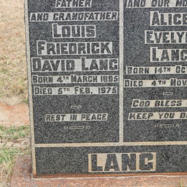 LANG Louis Friedrick David 1895-1975 &amp; Alice Evelyn 1900-1954