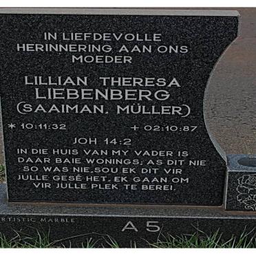 LIEBENBERG Lillian Theresa voorheen SAAIMAN nee MÜLLER 1932-1987