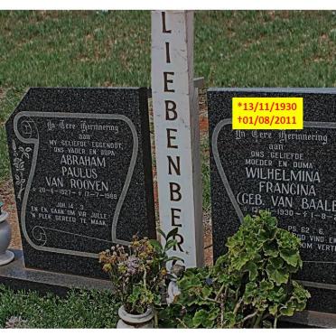 LIEBENBERG Abraham Paulus van Rooyen 1927-1988 &amp; Wilhelmina Francina VAN BAALEN 1930-2011