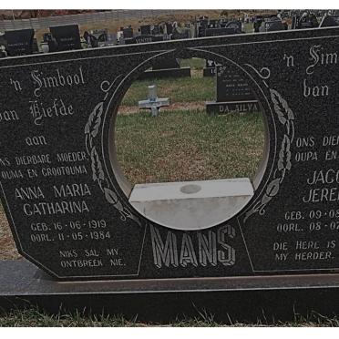 MANS Jacobus Jeremias 1917-1985 &amp; Anna Maria Catharina 1919-1984
