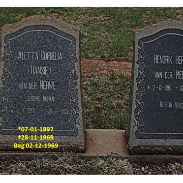 MERWE Hendrik Herbert, van der 1895-1985 &amp; Aletta Cornelia HUMAN 1897-1969