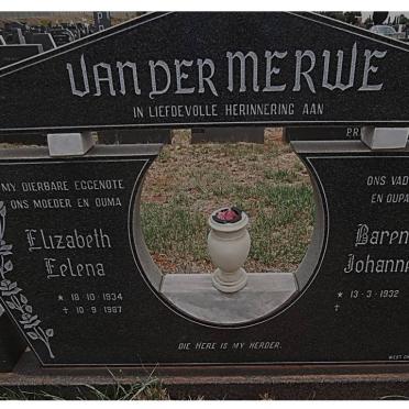 MERWE Barend Johannes, van der 1932- &amp; Elizabeth Eelena 1934-1987