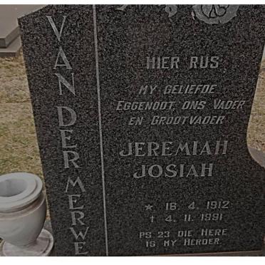 MERWE Jeremiah Josiah, van der 1912-1991
