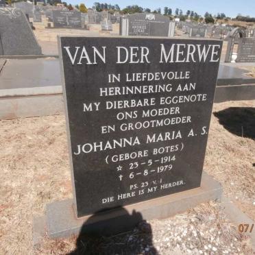 MERWE Johanna Maria A.S., van der nee BOTES 1914-1979