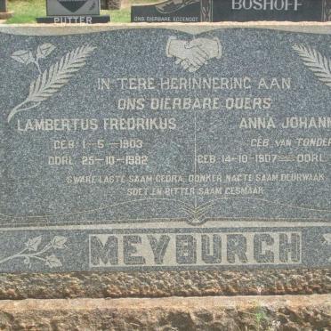 MEYBURGH Lambertus Fredrikus 1903-1982 &amp; Anna Johanna VAN TONDER 1907-1952