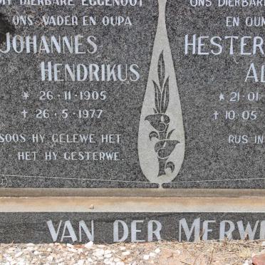 MERWE Johannes Hendrikus, van der 1905-1977 &amp; Hester Aletta 1918-2002