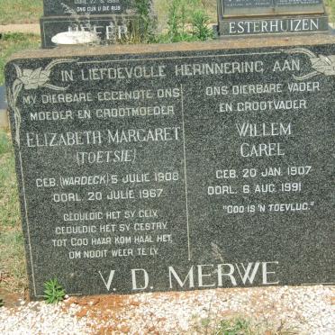 MERWE Willem Carel, v.d. 1907-1991 &amp; Elizabeth Margaret WARDECK 1908-1967