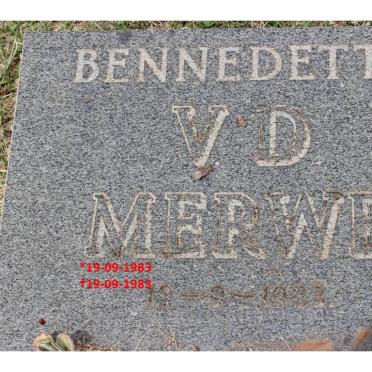 MERWE Bennedette, v.d. 1983-1983