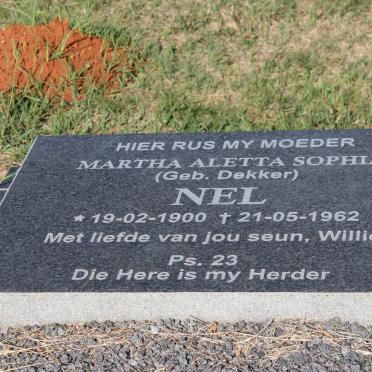 NEL Martha Aletta Sophia nee DEKKER 1900-1962