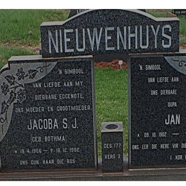 NIEUWENHUYS Jan 1902-1997 &amp; Jacoba S.J. BOTHMA 1906-1982