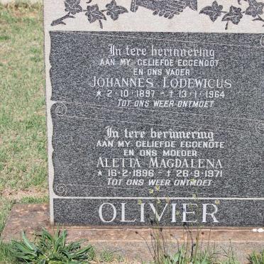 OLIVIER Johannes Lodewicus 1897-1964 &amp; Aletta Magdalena 1896-1971