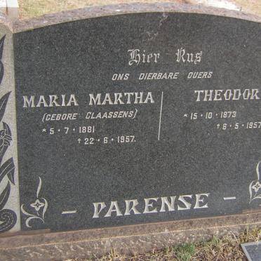 PARENSE Theodor 1873-1957 &amp; Maria Martha CLAASSENS 1881-1957