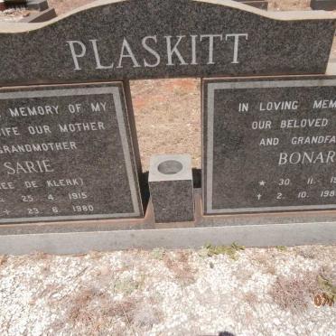 PLASKITT Bonar 1911-1986 &amp; Sarie DE KLERK 1915-1980