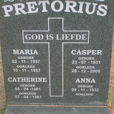 PRETORIUS Casper 1931-2006 &amp; Anna 1932- :: PRETORIUS Maria 1957-1957 :: PRETORIUS Catherine 1961-1961