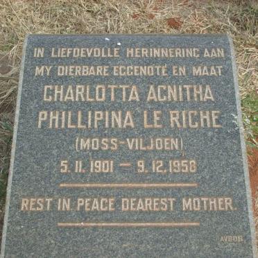RICHE Charlotta Agnita Phillipina, le formerly MOSS nee VILJOEN 1901-1958
