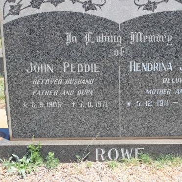 ROWE John Peddie 1905-1971 &amp; Hendrina Jacomina 1911-1985