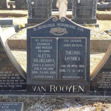 ROOYEN Theunis Louwies, van 1909-1971 &amp; Aletta Wilhelmina V.D. SCHYFF 1915-1968