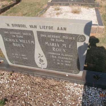 ROUX Schalk Willem 1907-1966 &amp; Maria M.E. formerly KLOPPER nee CHAMBERS 1906-1982