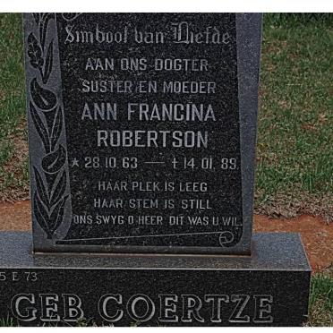 ROBERTSON Ann Francina nee COERTZE 1963-1989