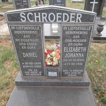 SCHROEDER Daniel 1938-2000 &amp; Elizabeth Johanna VAN DER MERWE 1942-