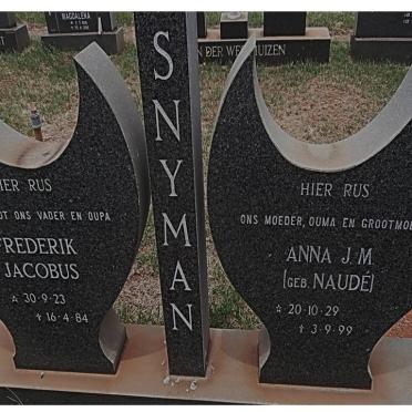 SNYMAN Frederik Jacobus 1923-1984 &amp; Anna J.M. NAUDE 1929-1999