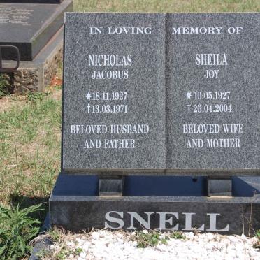 SNELL Nicholas Jacobus 1927-1971 &amp; Sheila Joy 1927-2004