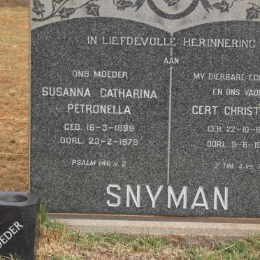 SNYMAN Gert Christoffel 1893-1953 &amp; Susanna Catharina Petronella 1899-1978