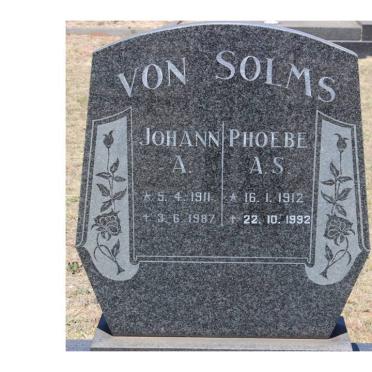 SOLMS Johann A., von 1911-1987 &amp; Phoebe A.S. 1912-1992