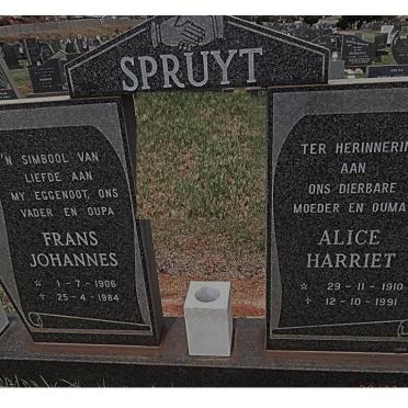 SPRUYT Frans Johannes 1906-1984 &amp; Alice Harriet 1910-1991