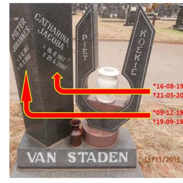 STADEN Pieter Johannes, van 1917-1990 &amp; Catharina Jacoba 1917-2002