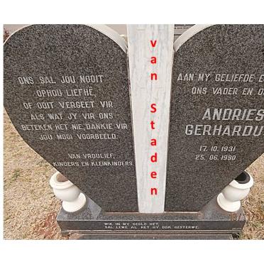 STADEN Andries Gerhardus, van 1931-1990