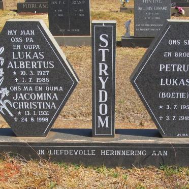 STRYDOM Lukas Albertus 1927-1986 &amp; Jacomina Christina 1931-1998 :: STRYDOM Petrus Lukas 1956-1989