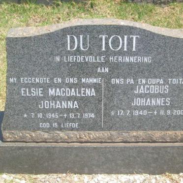 TOIT Jacobus Johannes, du 1940-2004 &amp; Elsie Magdalena Johanna 1945-1974