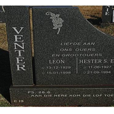VENTER Leon 1929-1998 &amp; Hester S.E. 1927-1994