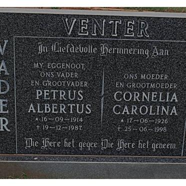 VENTER Petrus Albertus 1914-1987 &amp; Cornelia Carolina 1926-1998