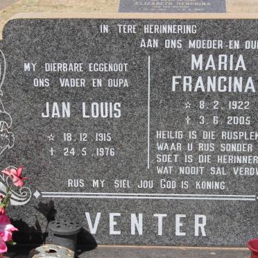 VENTER Jan Louis 1915-1976 &amp; Maria Francina 1922-2005