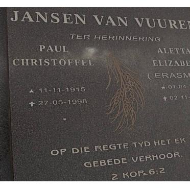 VUUREN Paul Christoffel, Jansen van 1915-1998 &amp; Aletta Elizabeth ERASMUS 1916-2004