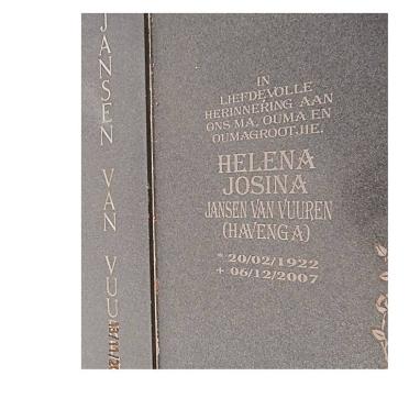 VUUREN Helena Josina, Jansen van nee HAVENGA 1922-2007