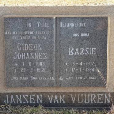 VUUREN Gideon Johannes, Jansen van 1903-1969 &amp; Babsie 1907-1994